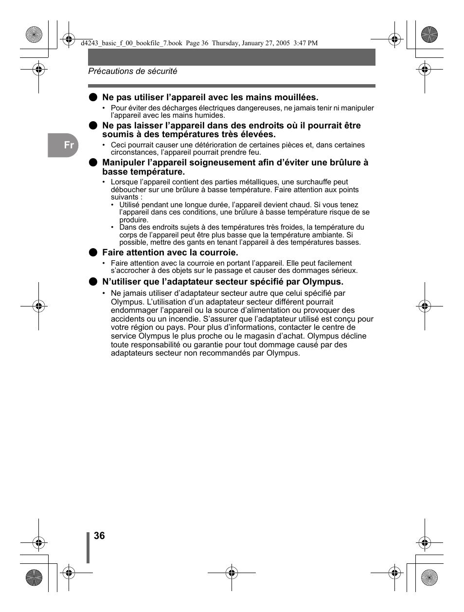 36 fr | Olympus IR-300 User Manual | Page 36 / 108