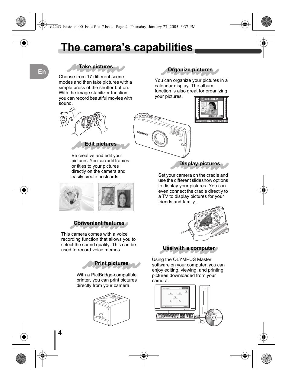 The camera’s capabilities | Olympus IR-300 User Manual | Page 4 / 108