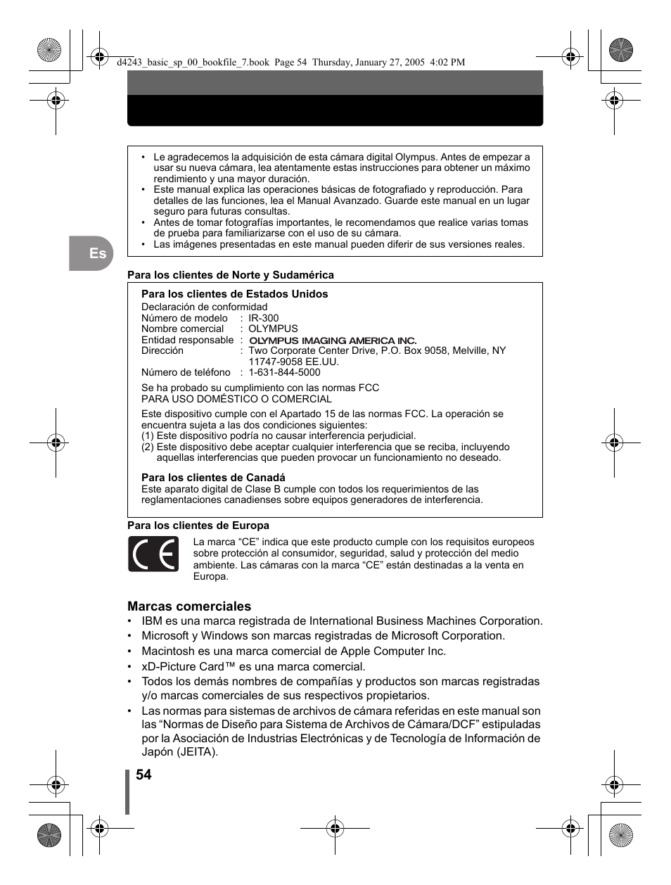 54 es | Olympus IR-300 User Manual | Page 54 / 108