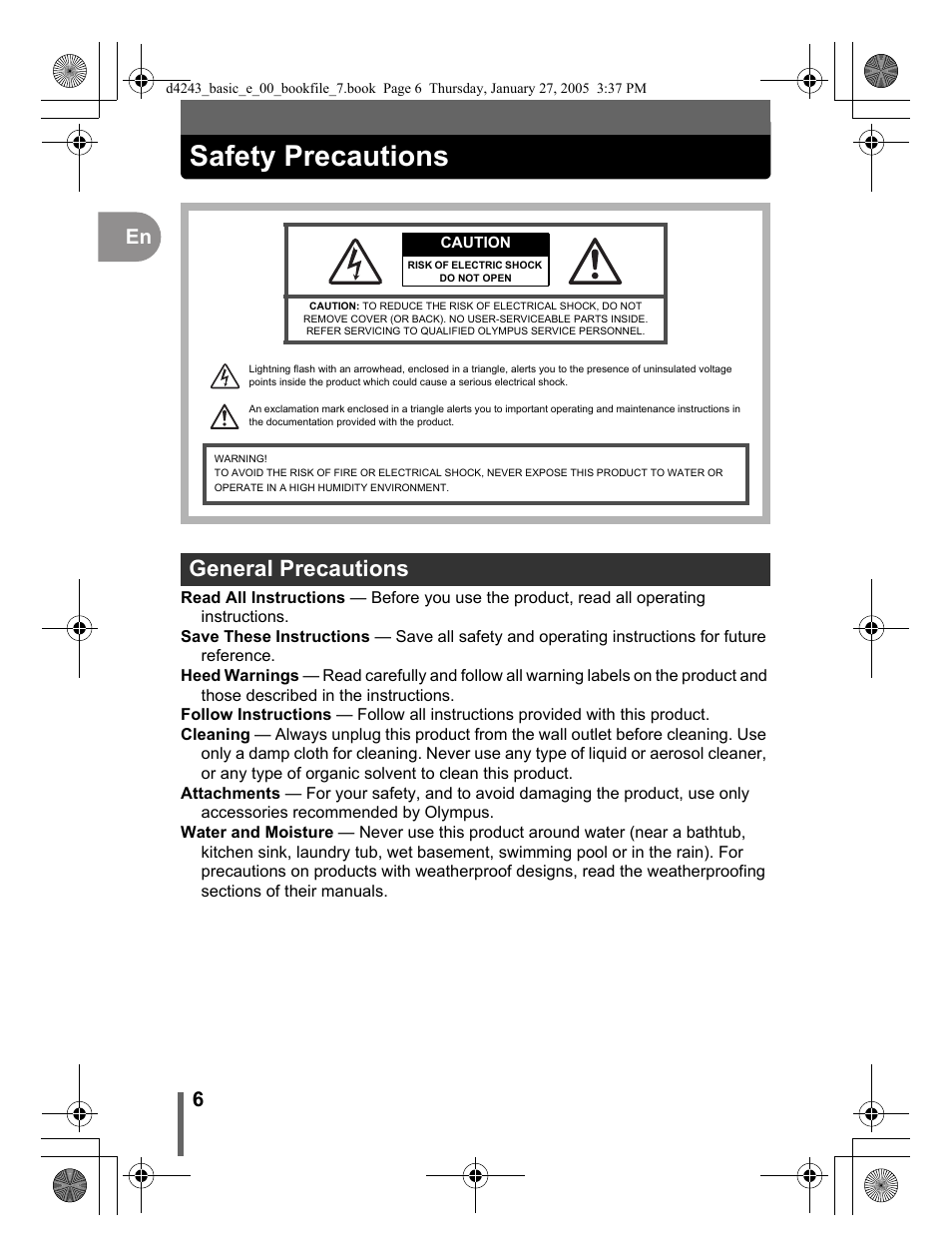 Safety precautions, General precautions | Olympus IR-300 User Manual | Page 6 / 108