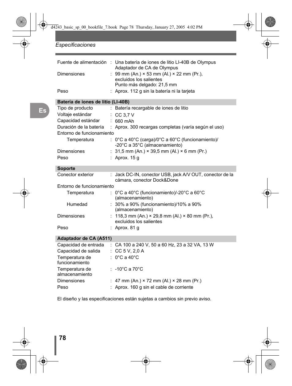 78 es | Olympus IR-300 User Manual | Page 78 / 108