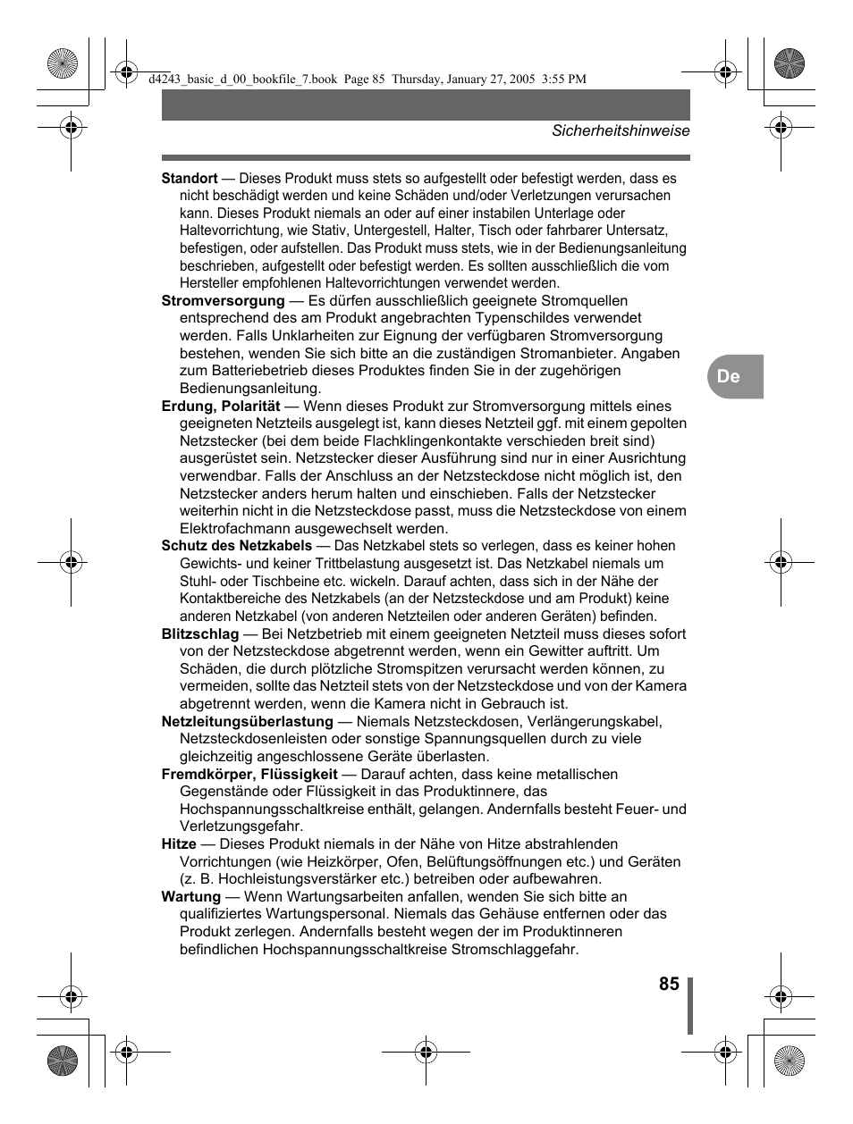 85 de | Olympus IR-300 User Manual | Page 85 / 108