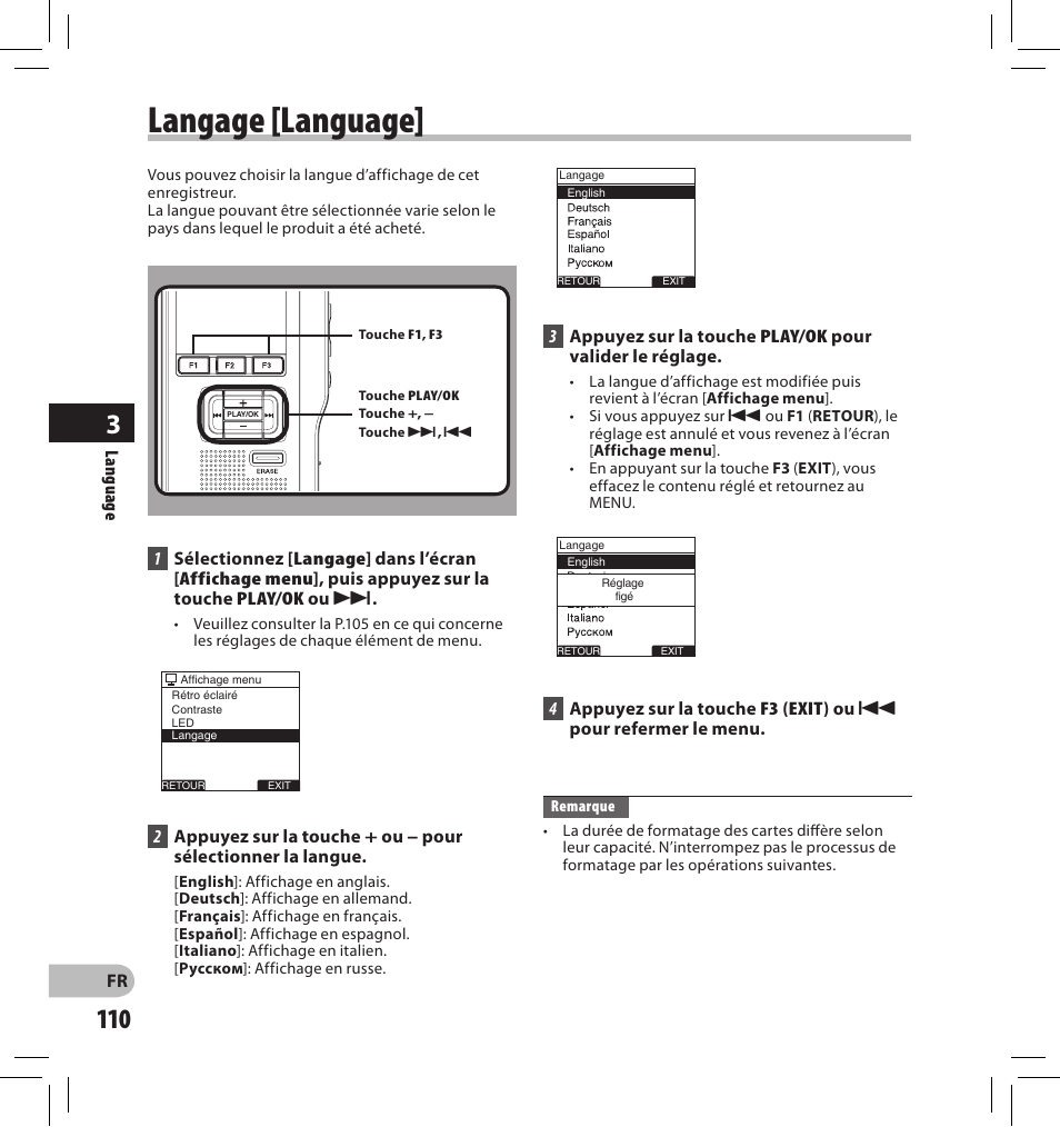 Langage [language | Olympus DS-2500 User Manual | Page 110 / 196