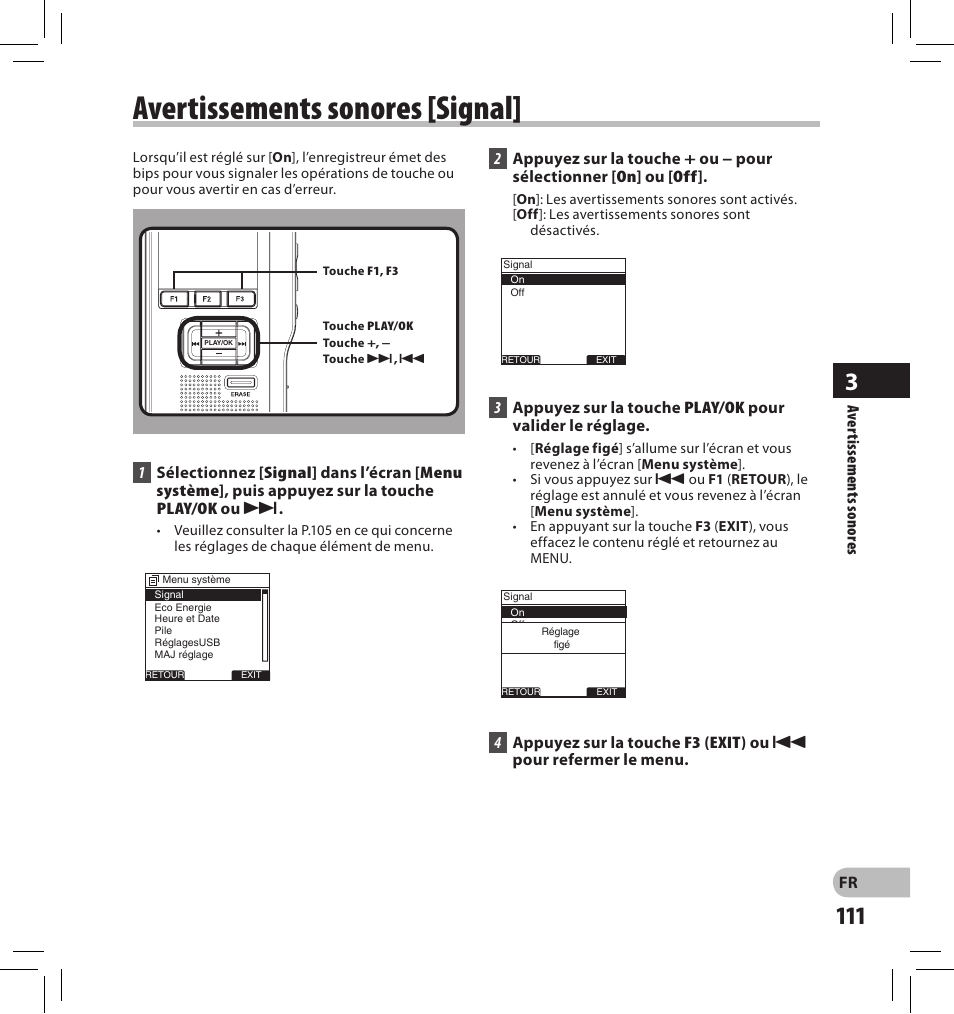 Avertissements sonores [signal | Olympus DS-2500 User Manual | Page 111 / 196