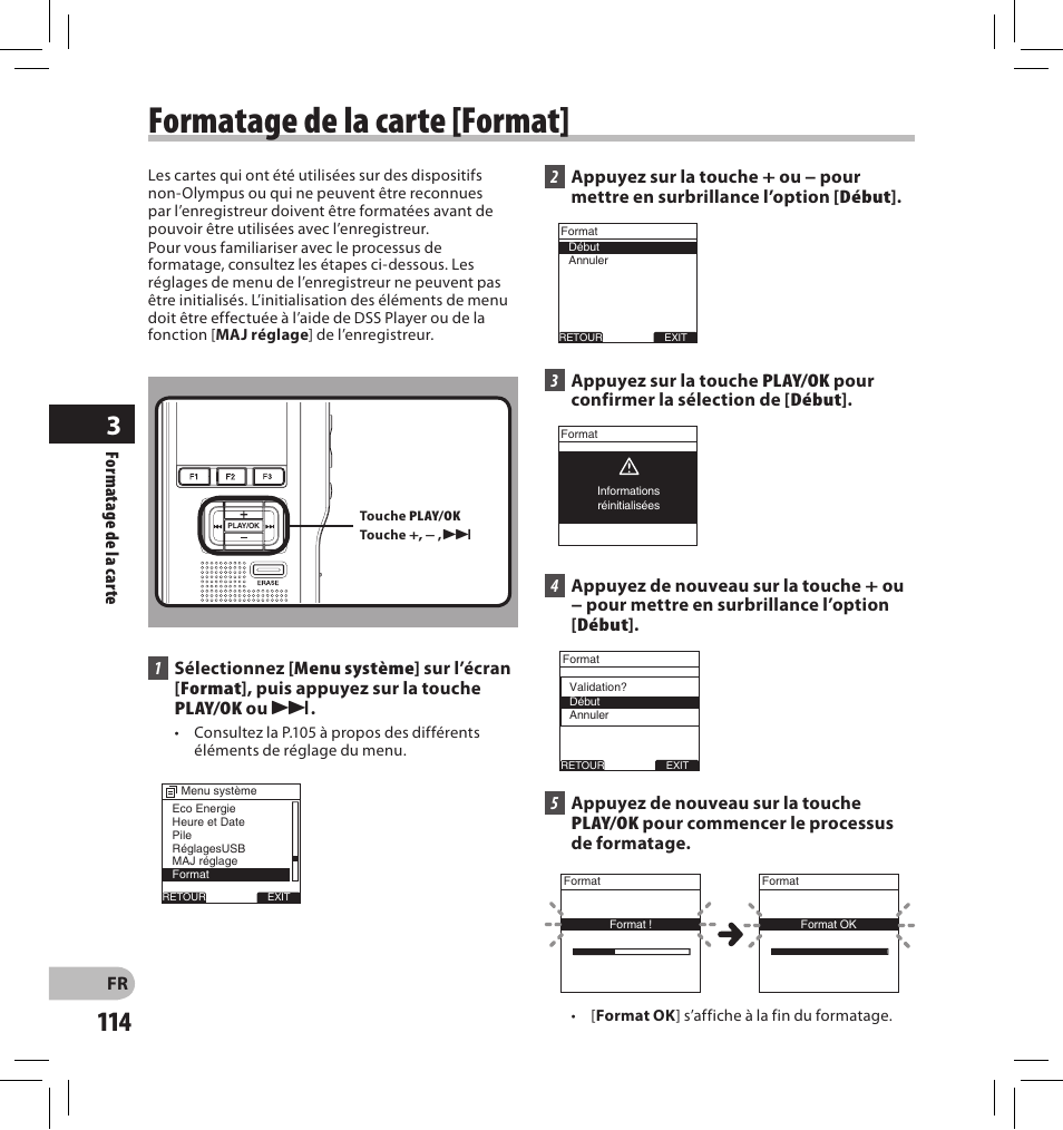 Formatage de la carte [format | Olympus DS-2500 User Manual | Page 114 / 196