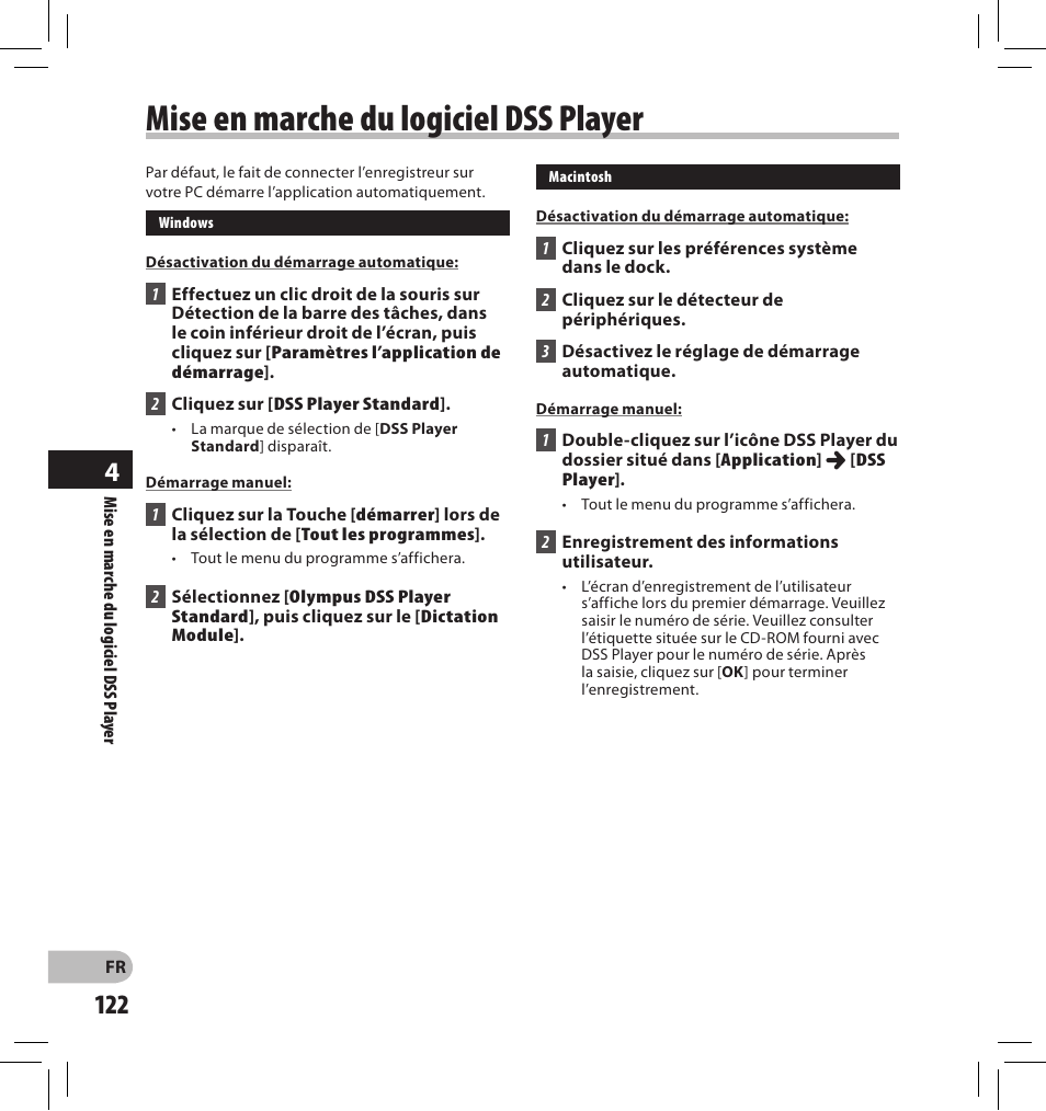 Mise en marche du logiciel dss player | Olympus DS-2500 User Manual | Page 122 / 196