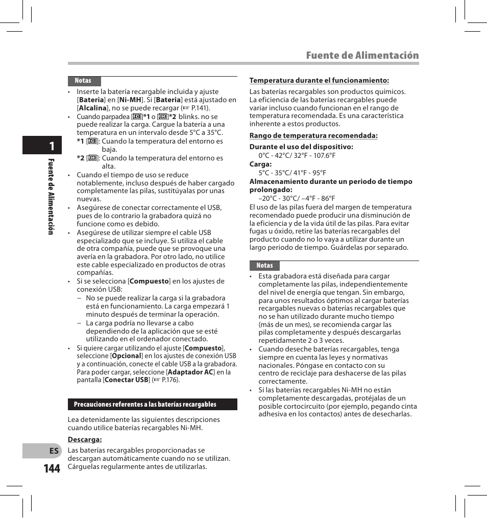 Fuente de alimentación | Olympus DS-2500 User Manual | Page 144 / 196