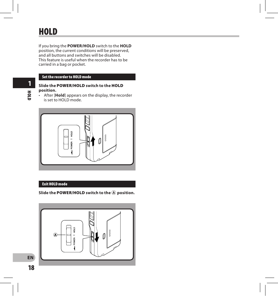 Hold | Olympus DS-2500 User Manual | Page 18 / 196