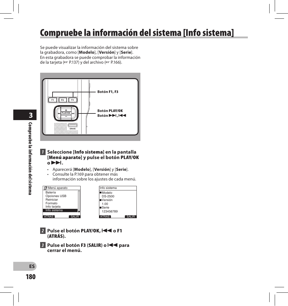 Compruebe la información del sistema [info sistema | Olympus DS-2500 User Manual | Page 180 / 196