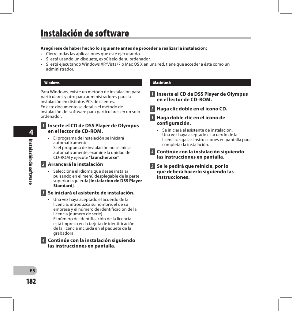 Instalación de software | Olympus DS-2500 User Manual | Page 182 / 196