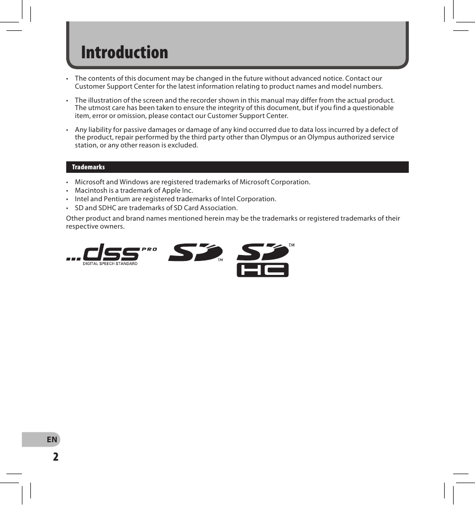 Introduction | Olympus DS-2500 User Manual | Page 2 / 196