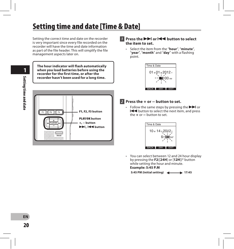 Setting time and date [time & date | Olympus DS-2500 User Manual | Page 20 / 196