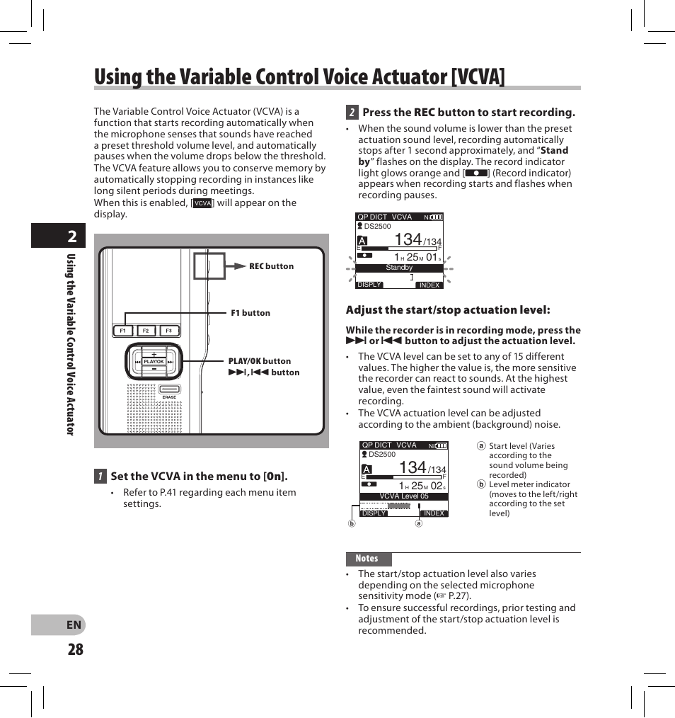 Using the variable control voice actuator [vcva | Olympus DS-2500 User Manual | Page 28 / 196