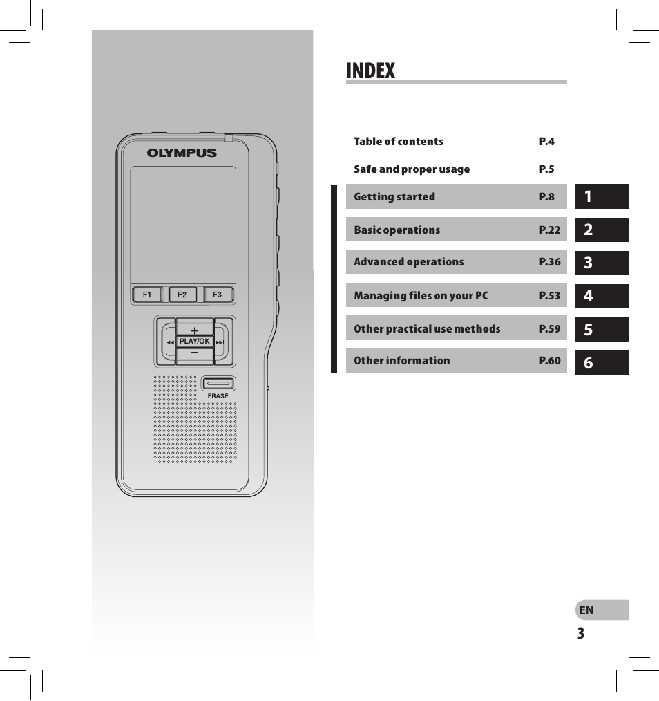 Index | Olympus DS-2500 User Manual | Page 3 / 196