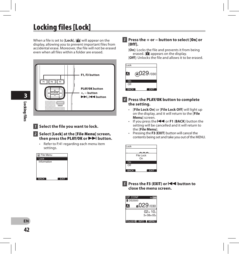 Locking files [lock | Olympus DS-2500 User Manual | Page 42 / 196