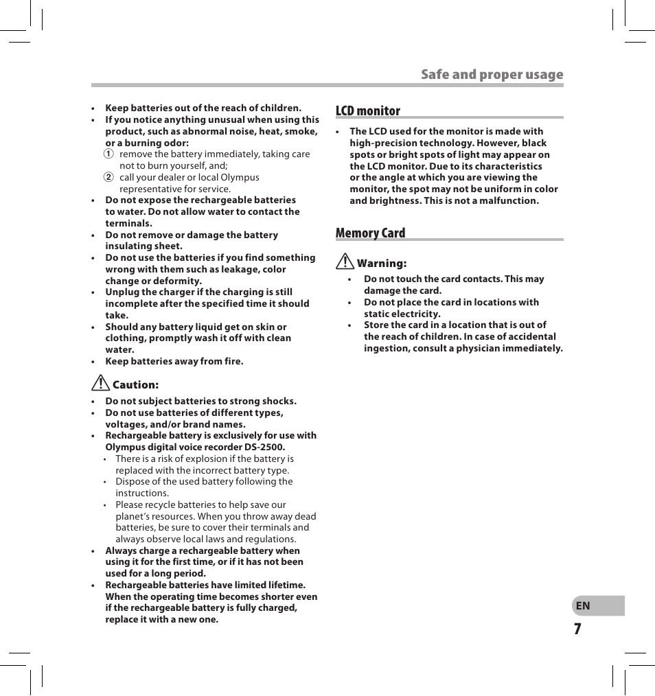 Lcd monitor | Olympus DS-2500 User Manual | Page 7 / 196