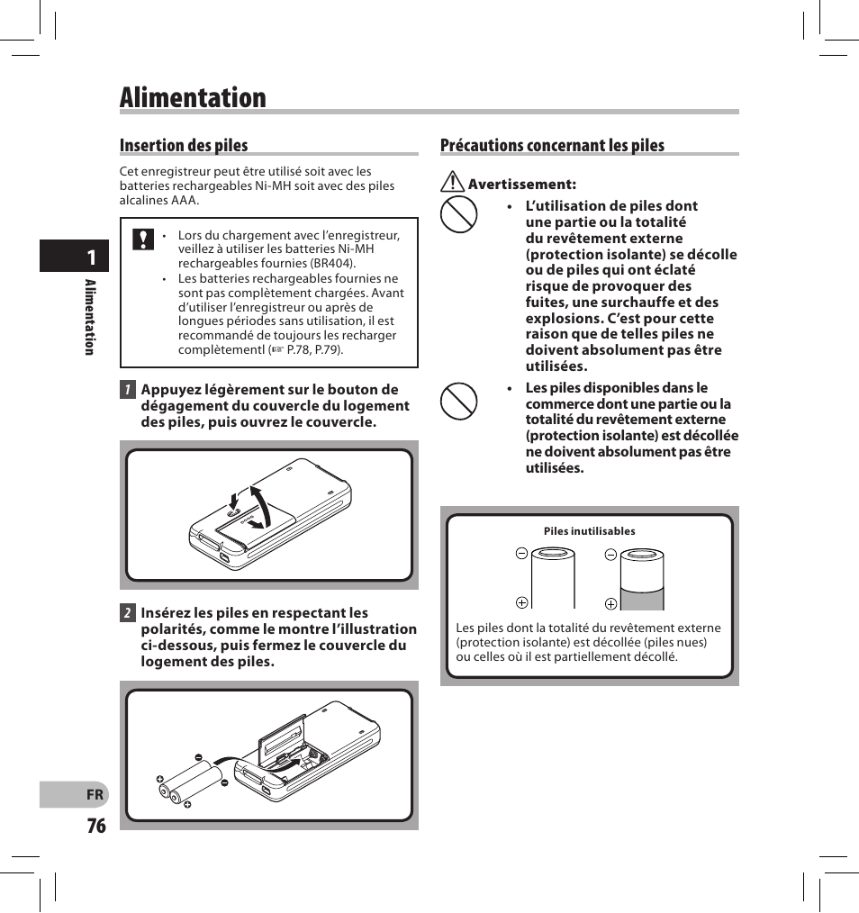 Alimentation | Olympus DS-2500 User Manual | Page 76 / 196
