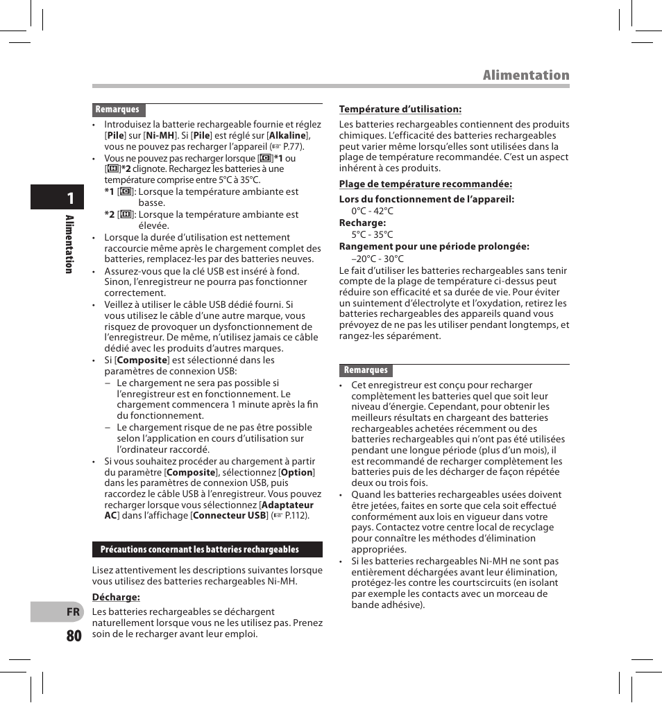 Alimentation | Olympus DS-2500 User Manual | Page 80 / 196