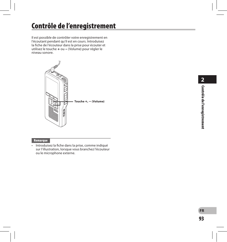 Contrôle de l’enregistrement | Olympus DS-2500 User Manual | Page 93 / 196