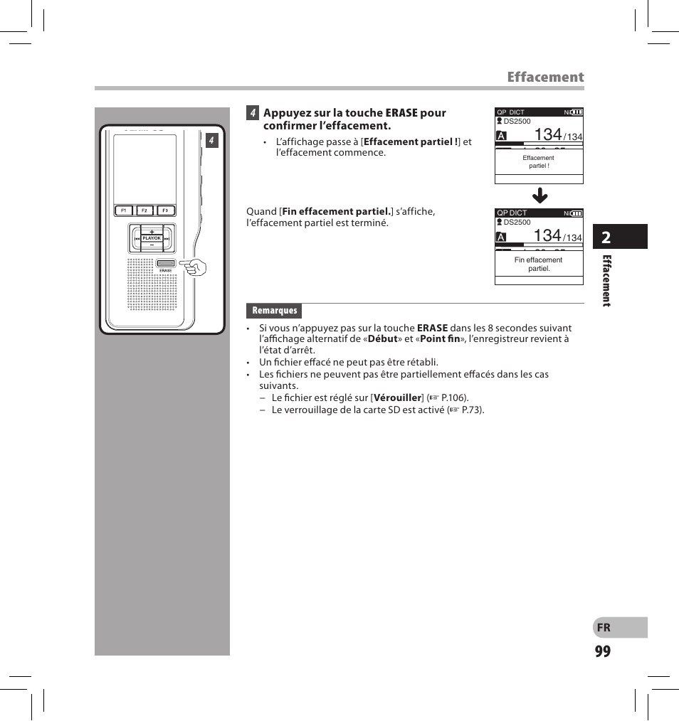 Effacement | Olympus DS-2500 User Manual | Page 99 / 196