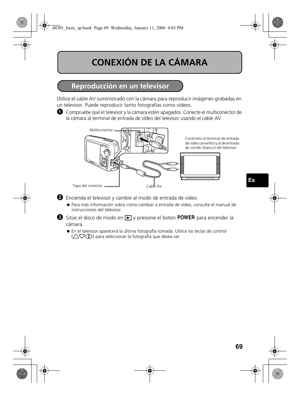 Conexión de la cámara, Reproducción en un televisor | Olympus Stylus 810 User Manual | Page 69 / 84