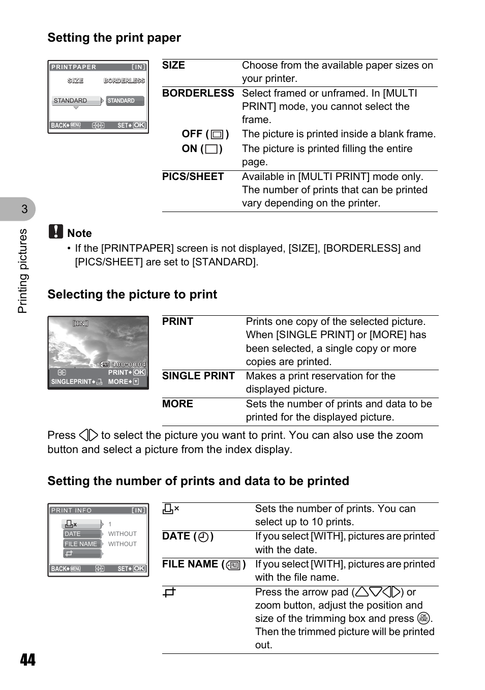 Pri nt ing p ict ures 3 | Olympus Stylus 810 User Manual | Page 44 / 88