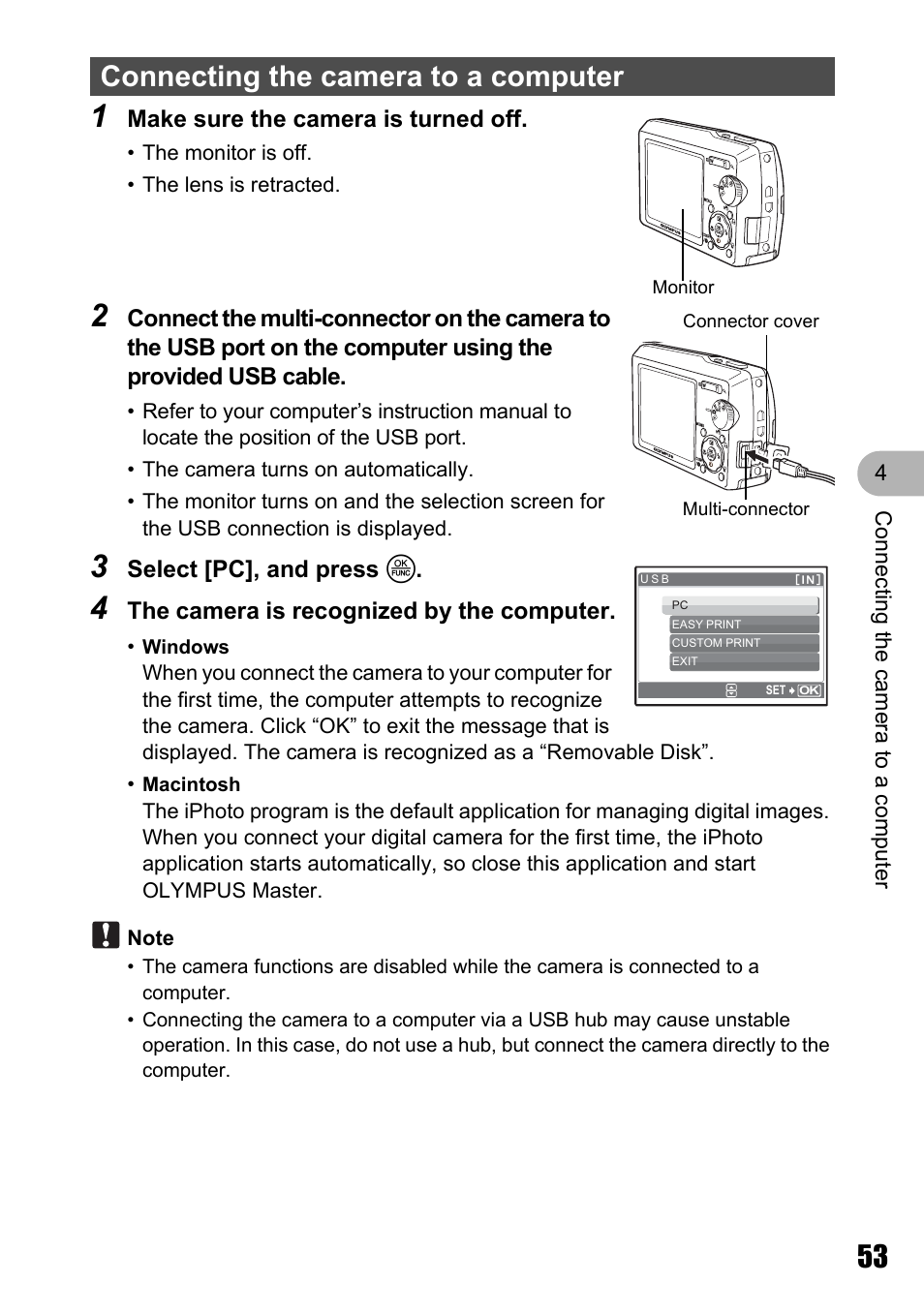 Connecting the camera to a computer, Gp. 53 | Olympus Stylus 810 User Manual | Page 53 / 88