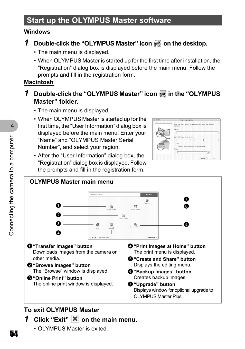 Start up the olympus master software, Gp. 54 | Olympus Stylus 810 User Manual | Page 54 / 88