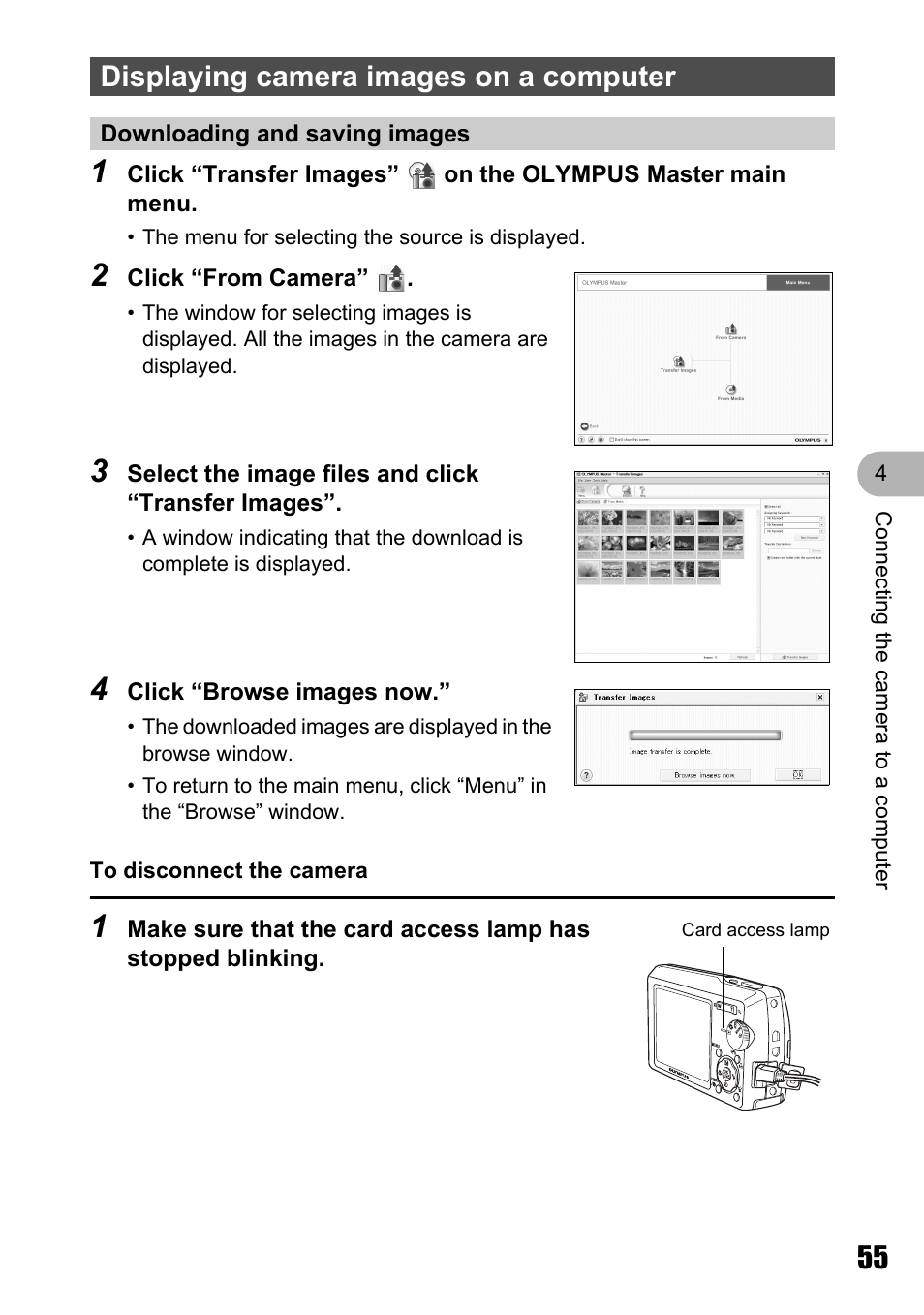 Displaying camera images on a computer, Downloading and saving images, Gp. 55 | Olympus Stylus 810 User Manual | Page 55 / 88