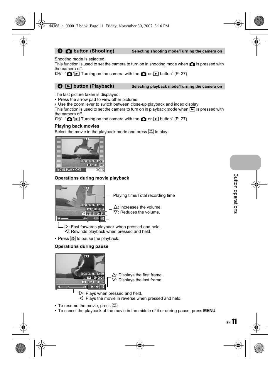 Button operati o ns | Olympus FE-310 User Manual | Page 11 / 68