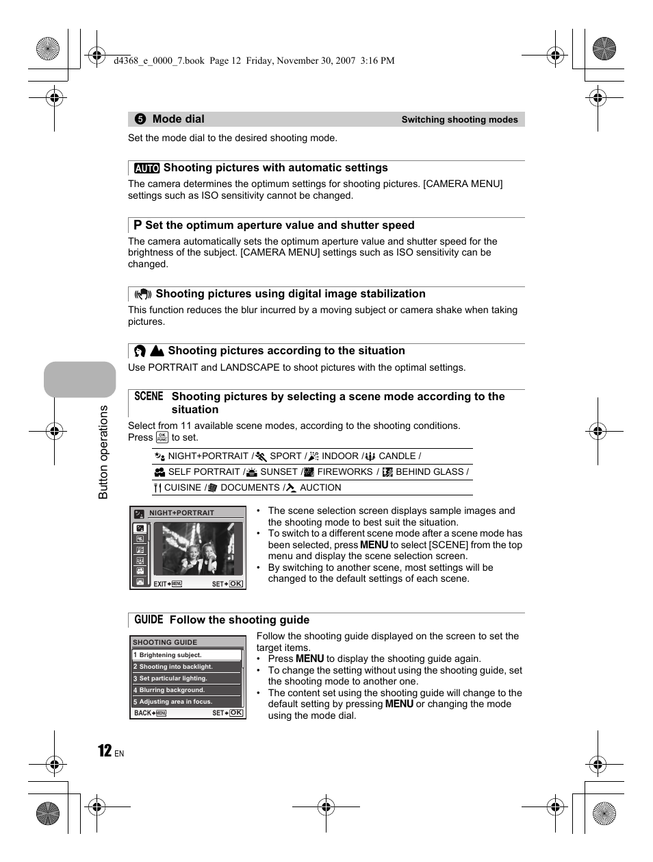 Button operations | Olympus FE-310 User Manual | Page 12 / 68