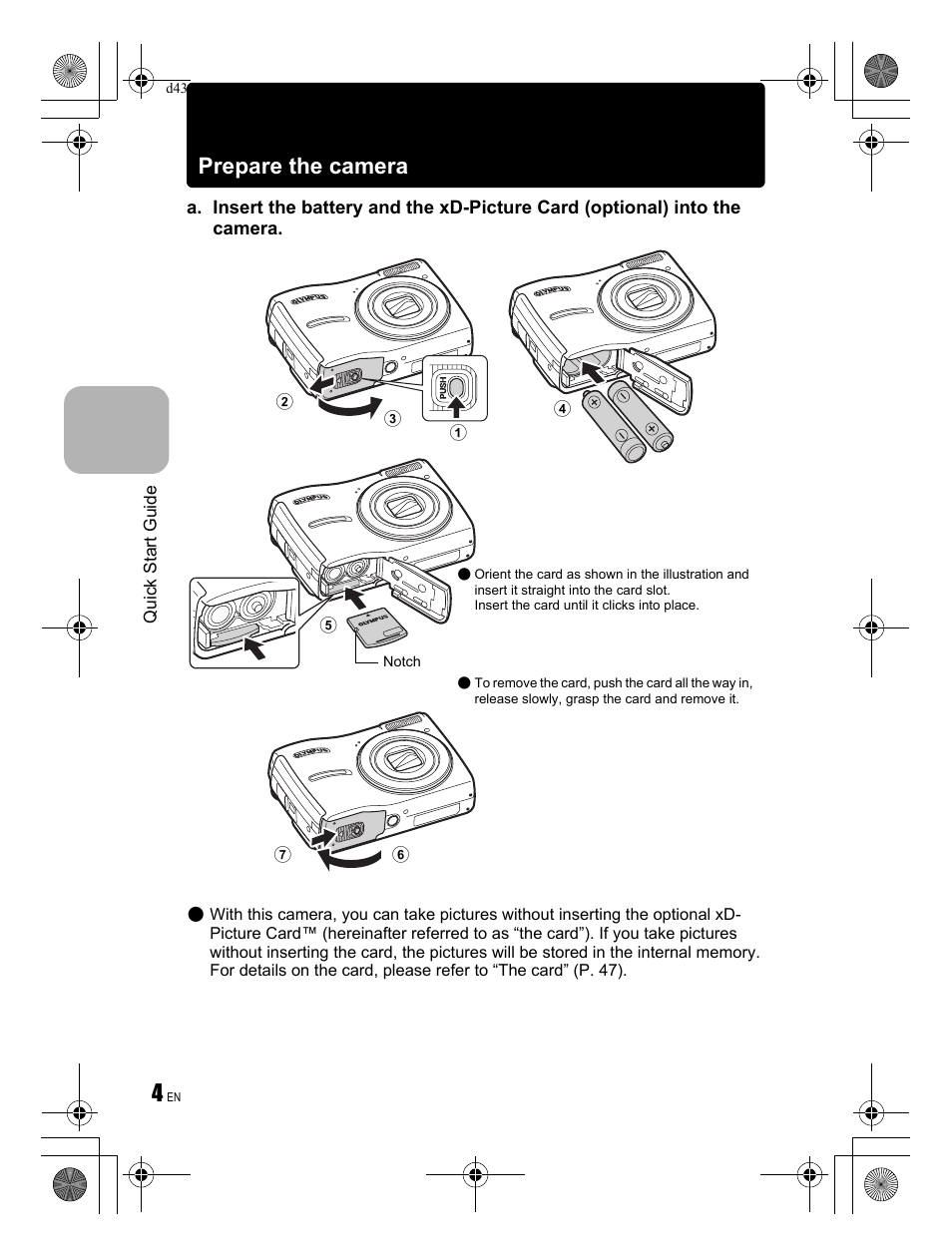 Prepare the camera | Olympus FE-310 User Manual | Page 4 / 68