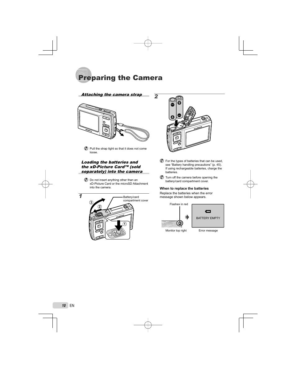 Preparing the camera | Olympus FE-45 User Manual | Page 10 / 62