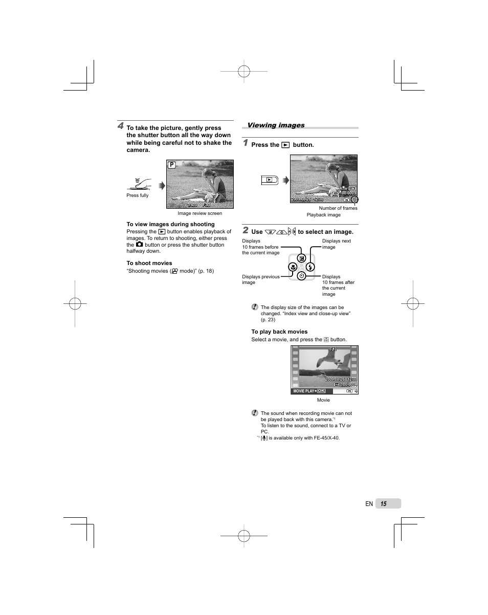 Viewing images | Olympus FE-45 User Manual | Page 15 / 62