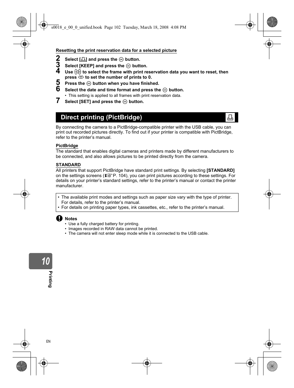 Direct printing (pictbridge) | Olympus E-520 User Manual | Page 102 / 148