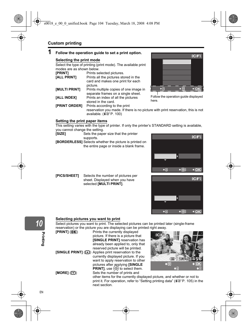 Custom printing | Olympus E-520 User Manual | Page 104 / 148