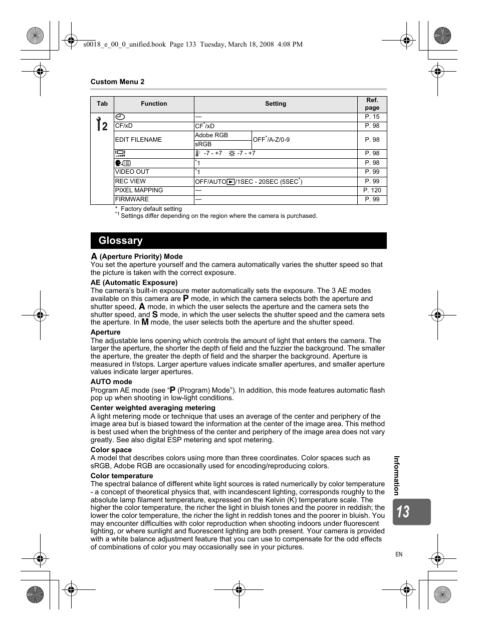 Glossary | Olympus E-520 User Manual | Page 133 / 148