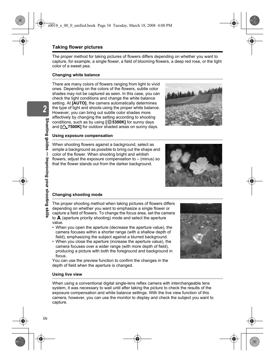 Taking flower pictures | Olympus E-520 User Manual | Page 34 / 148