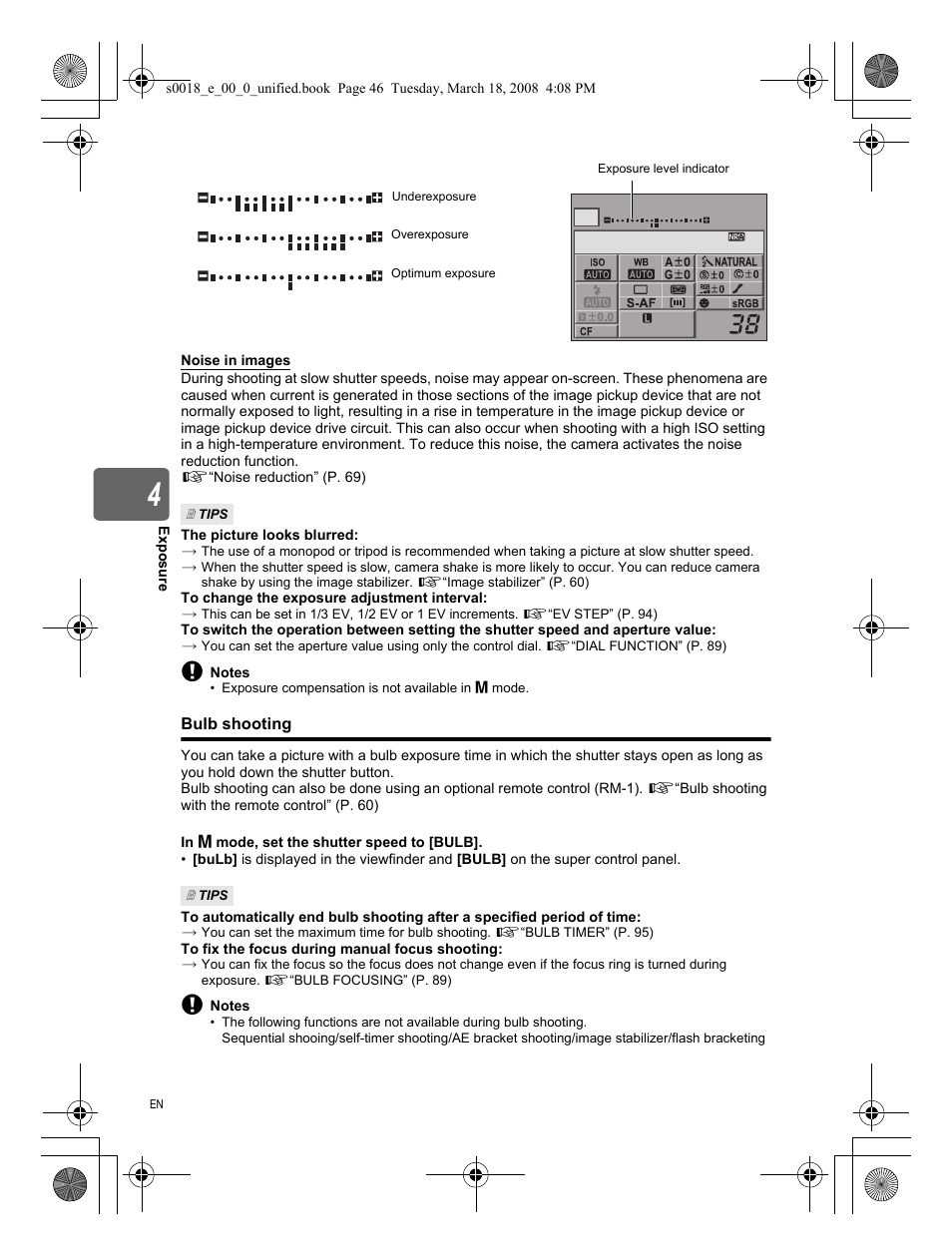 Bulb shooting | Olympus E-520 User Manual | Page 46 / 148