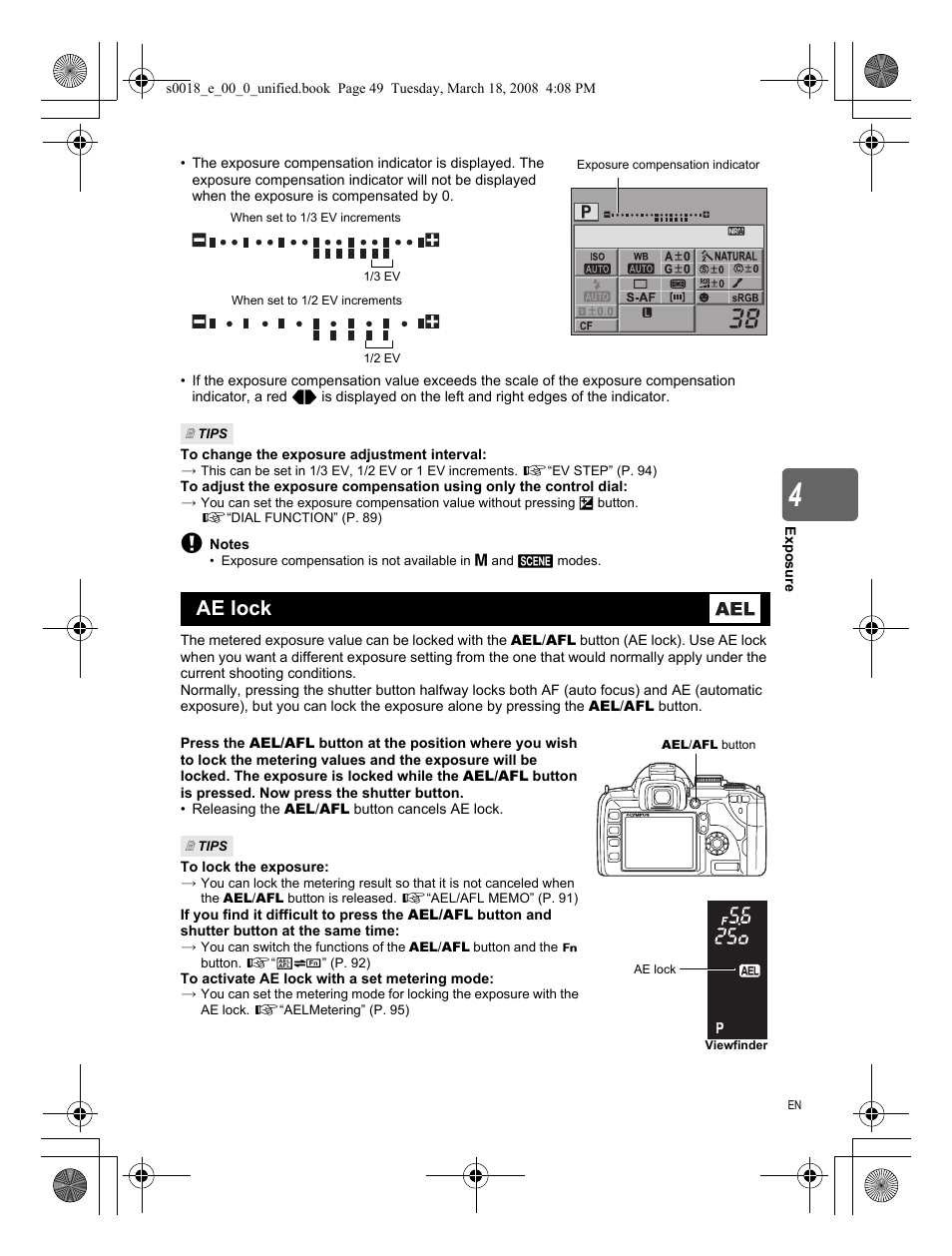 Ae lock | Olympus E-520 User Manual | Page 49 / 148