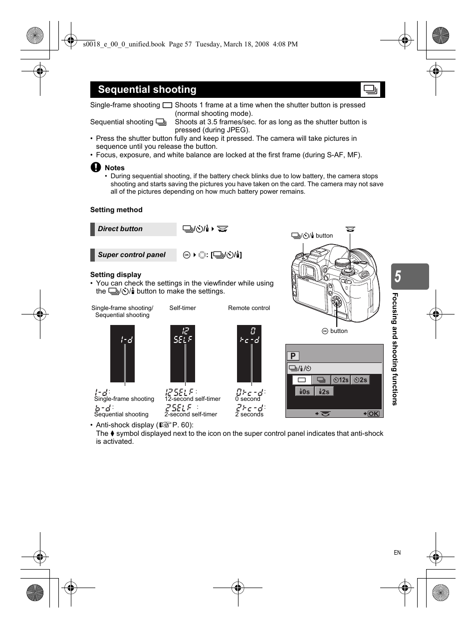 Sequential shooting | Olympus E-520 User Manual | Page 57 / 148