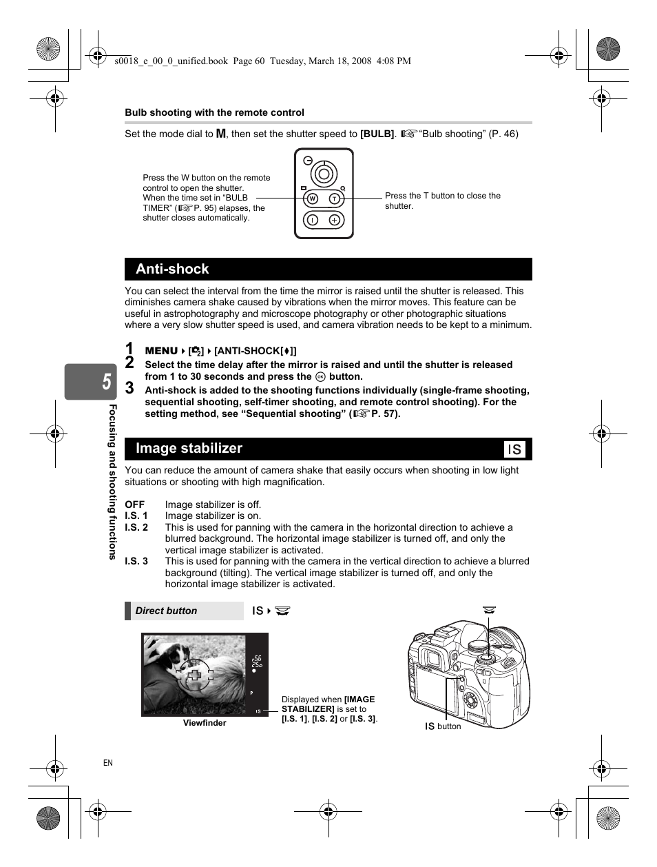 Anti-shock, Image stabilizer, Anti-shock image stabilizer | Olympus E-520 User Manual | Page 60 / 148