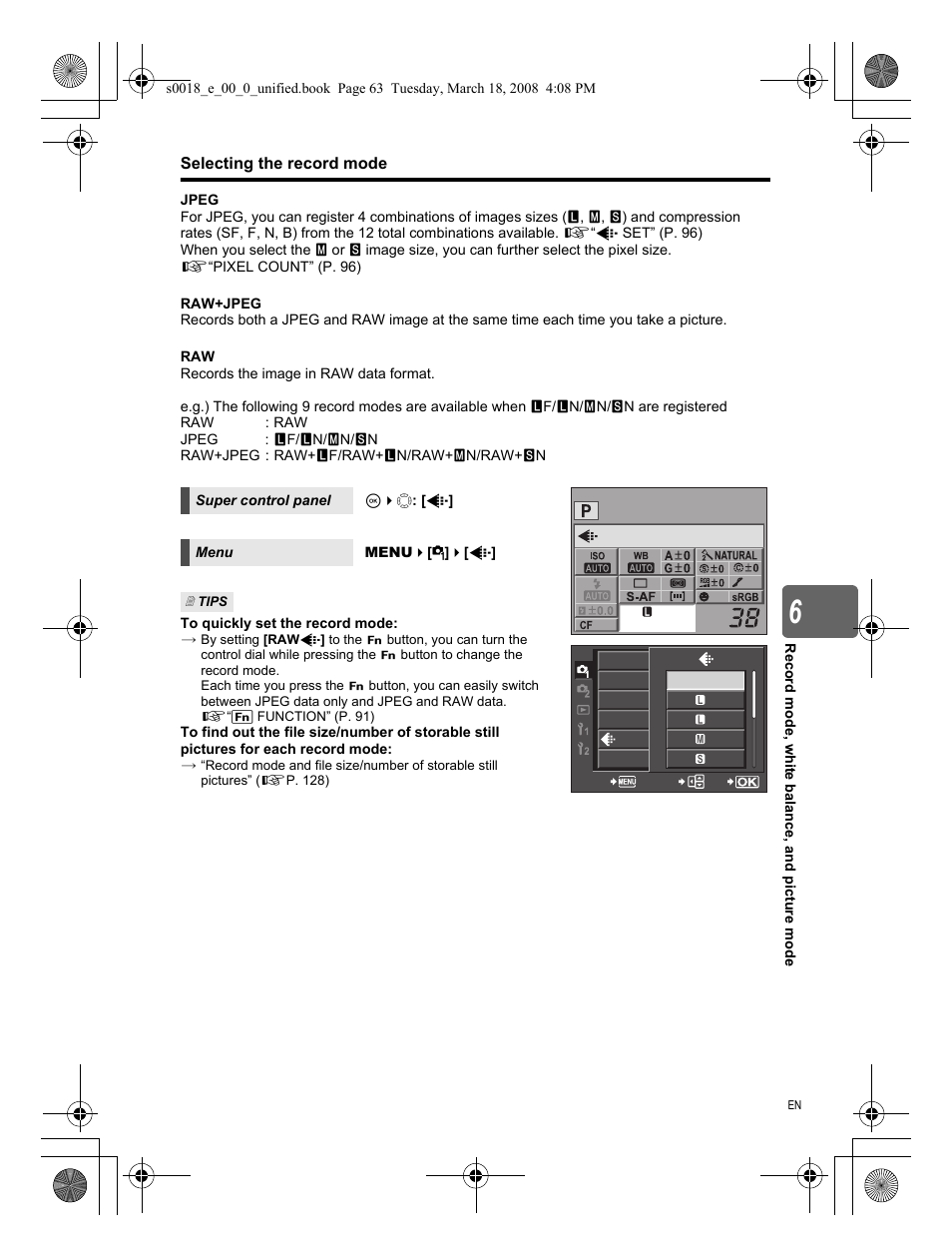 Selecting the record mode | Olympus E-520 User Manual | Page 63 / 148