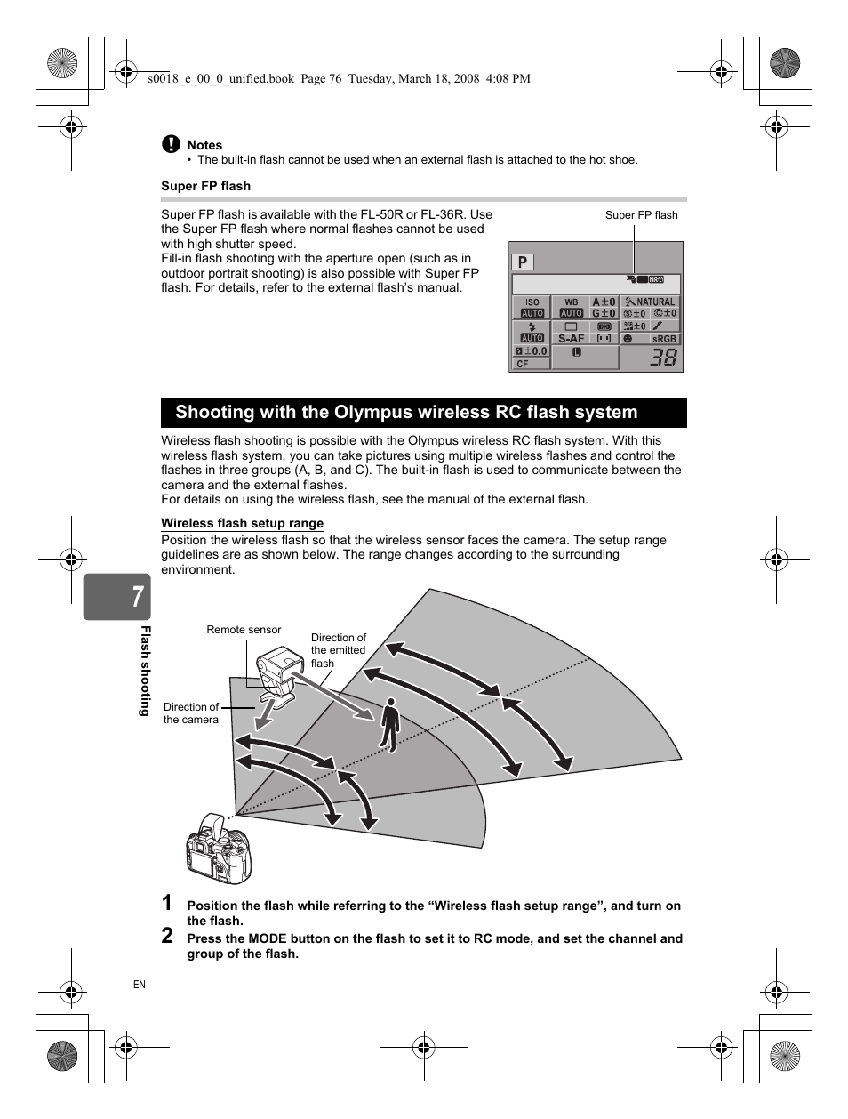 Shooting with the olympus wireless rc flash system | Olympus E-520 User Manual | Page 76 / 148