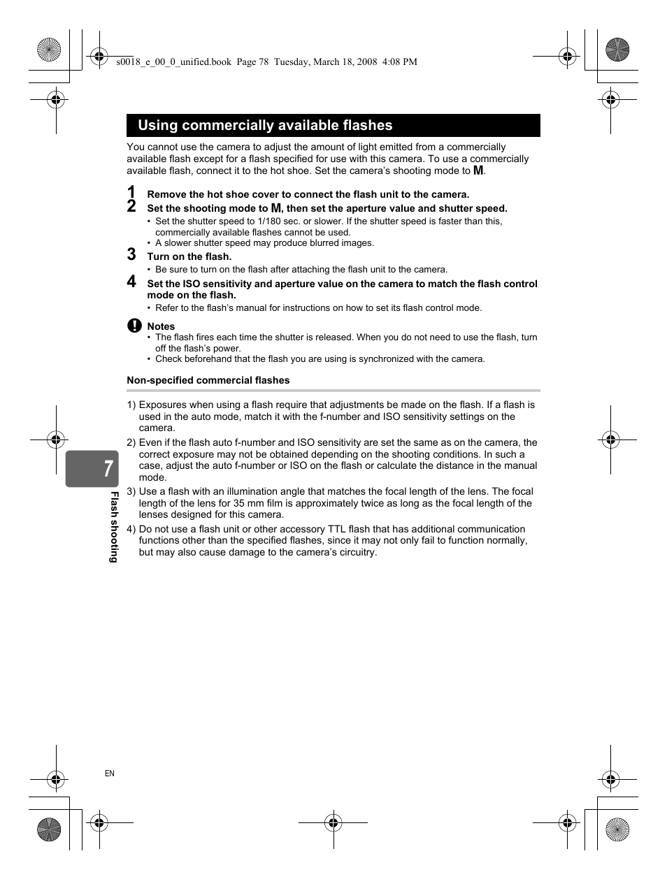 Using commercially available flashes | Olympus E-520 User Manual | Page 78 / 148