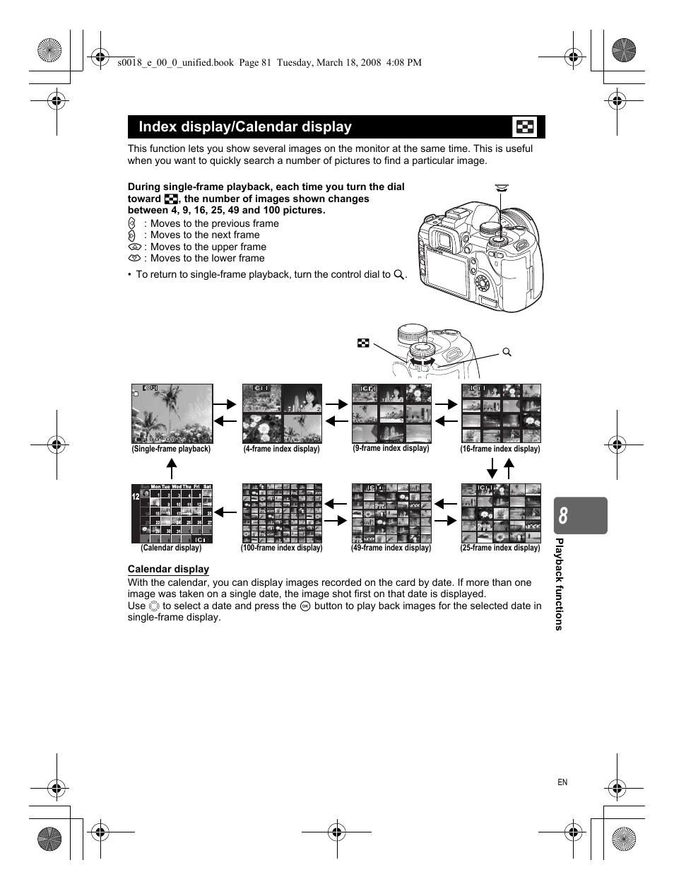 Index display/calendar display | Olympus E-520 User Manual | Page 81 / 148