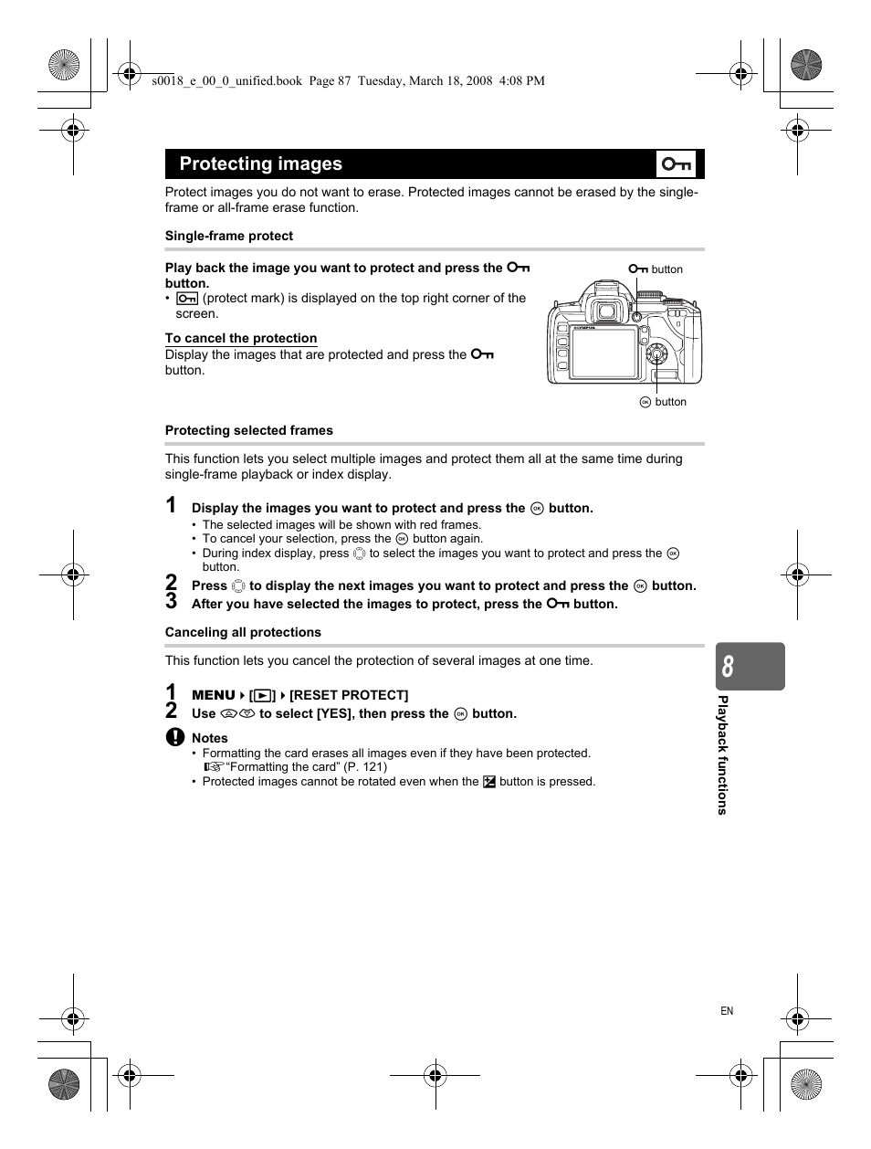 Protecting images | Olympus E-520 User Manual | Page 87 / 148
