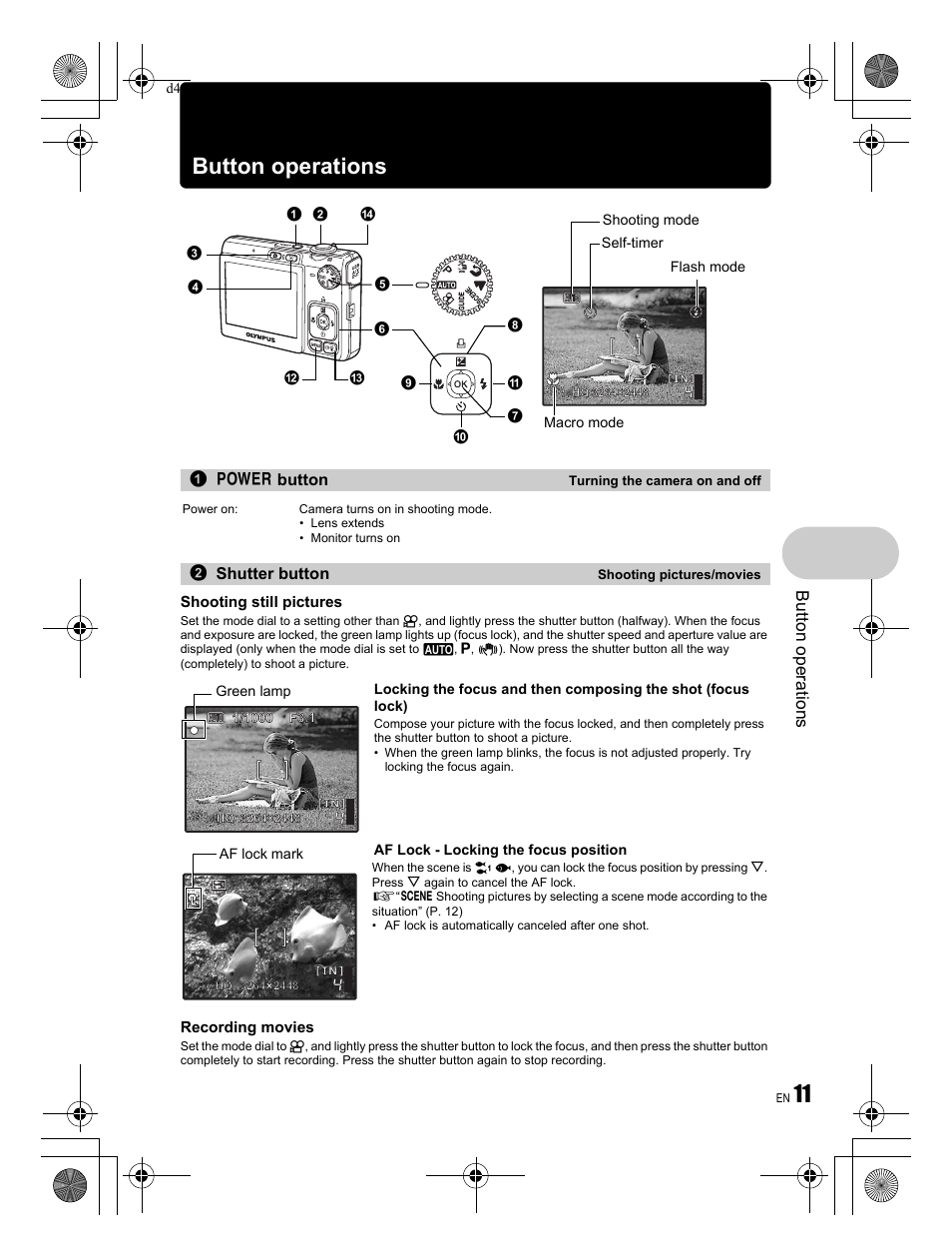 Button operations, Button operati o ns | Olympus FE-280 User Manual | Page 11 / 68
