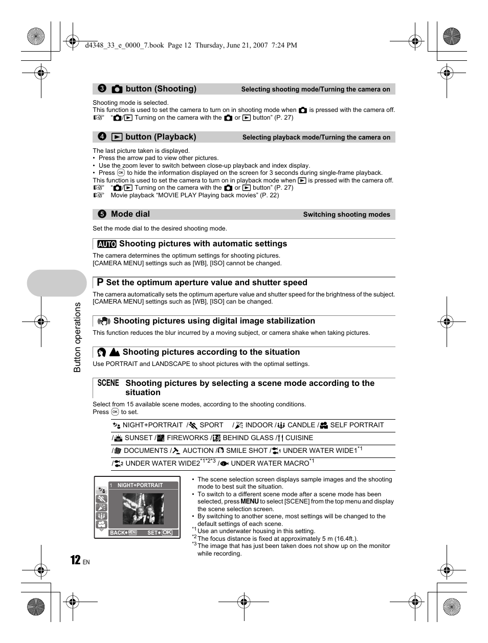 Button operations | Olympus FE-280 User Manual | Page 12 / 68