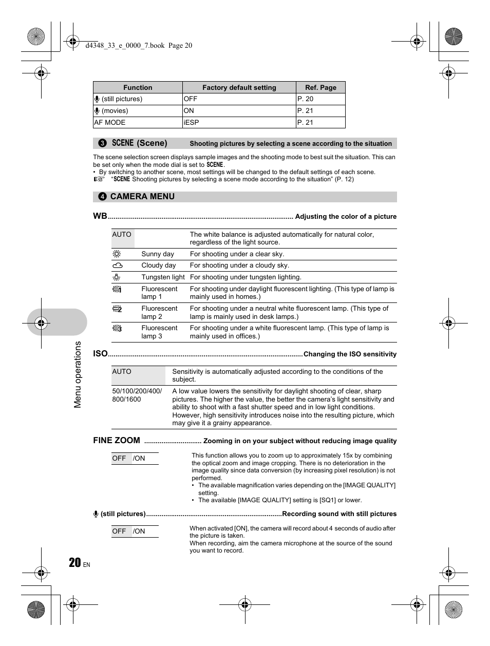 Menu operations | Olympus FE-280 User Manual | Page 20 / 68